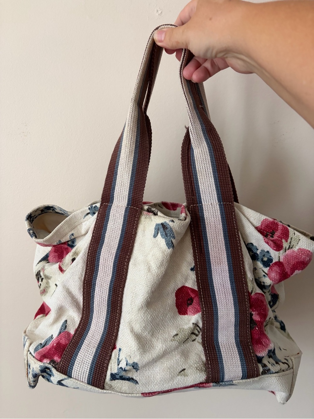 Marni - Floral Canvas Tote Bag with Striped Handles - Cream & Pink